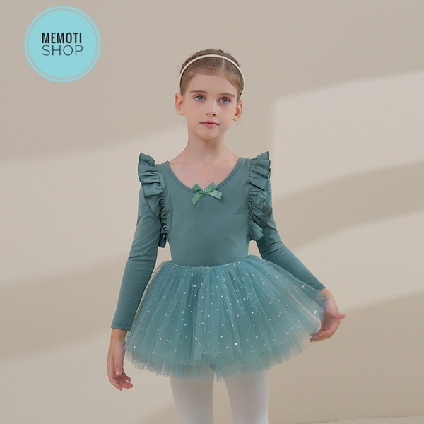 Set áo váy múa bèo vai đan sao dài tay