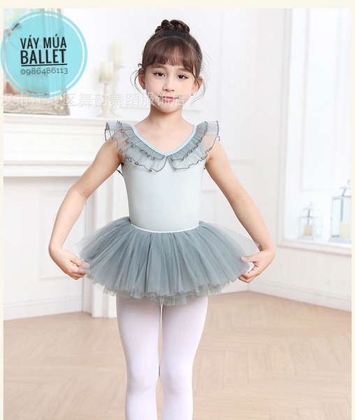 Set áo váy múa viền bèo cổ (xanh, hồng)