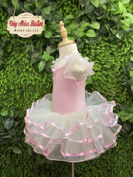 Váy múa tay tiên viền hồng nhạt