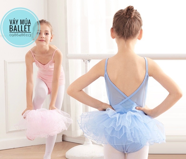 Set áo váy múa 2 dây vạt chéo lưng (tím, xanh, hồng)