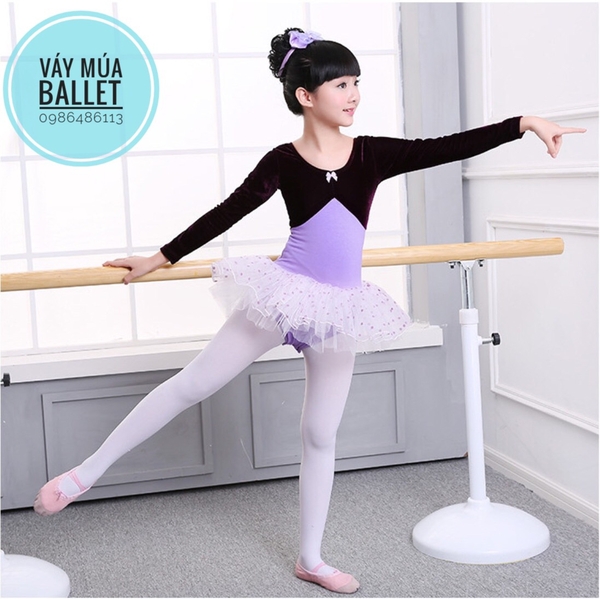 Váy múa tay phối nhung tím