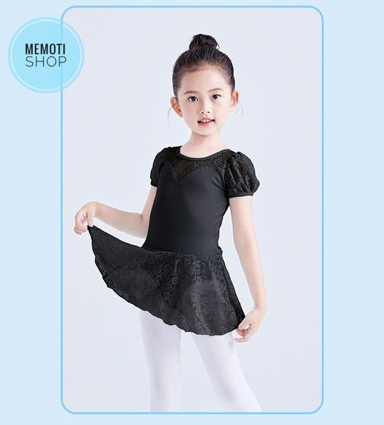 Váy tập múa phối ren tay bồng (hồng, xanh, đen)
