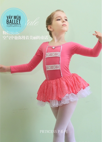 Váy múa ren tầng dài tay màu hồng, màu xanh