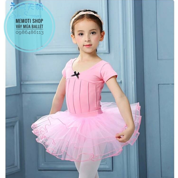 Set váy múa gân nơ đen ngắn
