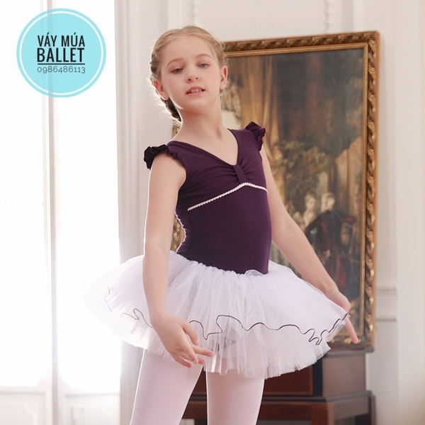 Váy múa tay tiên nơ đáp ngực (hồng, tím)