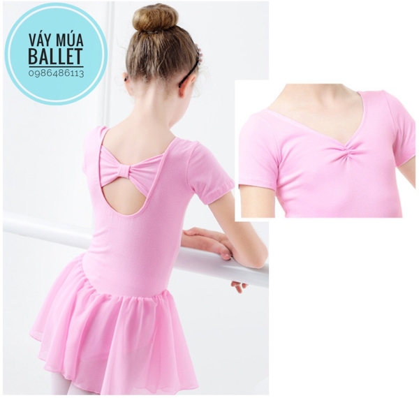 Váy tập chân voan tay ngắn kem