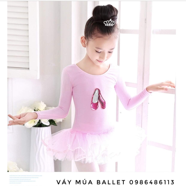 Váy múa kimsa giày hồng dài tay