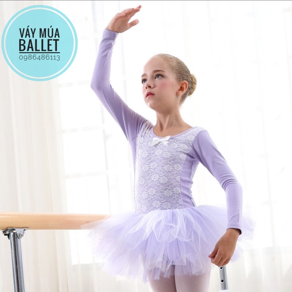 Váy múa ren ngực nơ dài tay