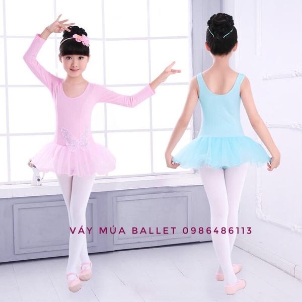 Váy múa kimsa bướm dài tay màu hồng, màu xanh