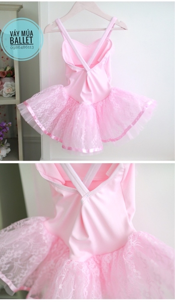 Váy múa 2 dây chéo phối ren mềm mại