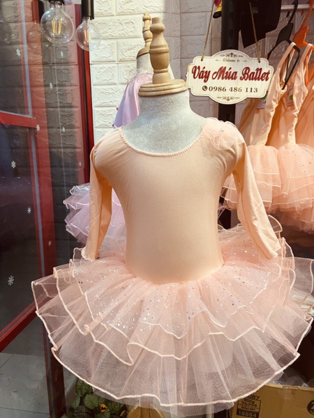 Váy múa hoa nhũ tay lỡ/dài kem