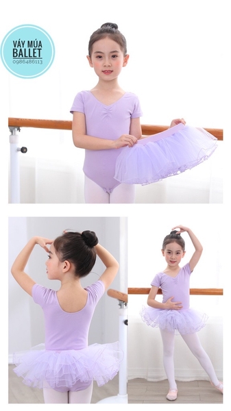 Set áo váy múa basic tay ngắn (hồng, tím, xanh)