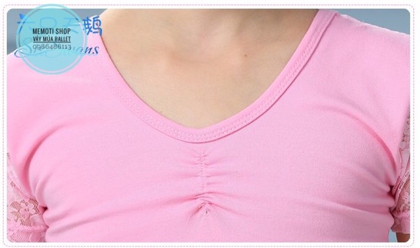 Váy tập múa ren ngắn tay (trắng, hồng)