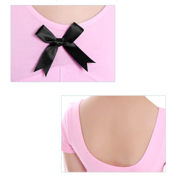 Set áo váy múa gân nơ đen dài tay