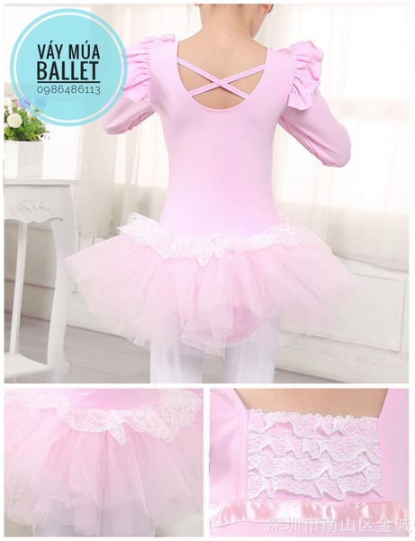 Váy múa ren bèo dài tay (hồng, xanh, đậm)