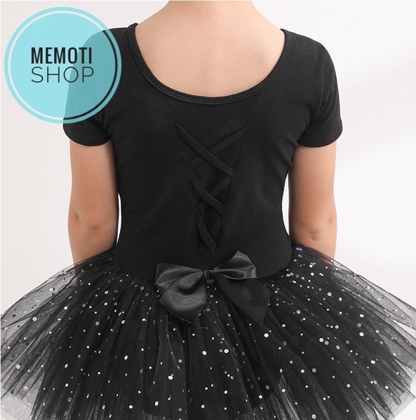 Váy múa đan lưng sao dài tay đen