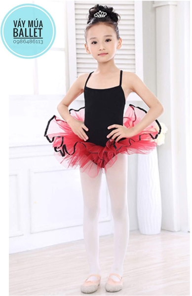 Váy múa 2 dây phối màu đen đỏ
