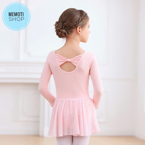 Váy tập múa nơ lưng sao dài tay (hồng, xanh, tím)