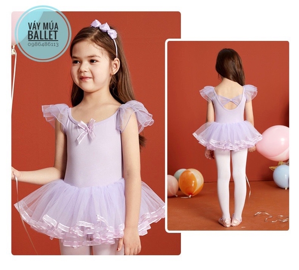 Váy múa tiên nơ viền new (tím, xanh, hồng)