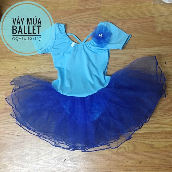 Váy múa đan lưng tay ngắn xanh