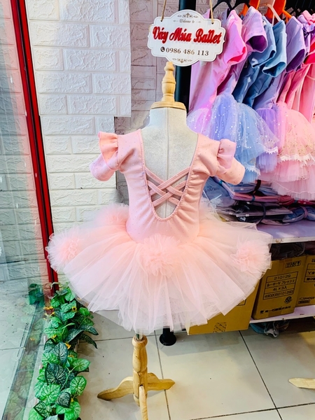 Váy múa cotton đá tiên ngắn voan hoa bồng