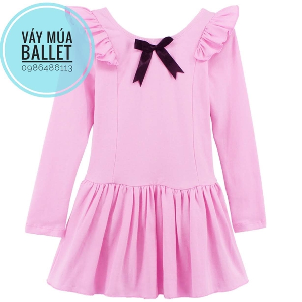 Váy tập múa bèo vai nơ dài tay