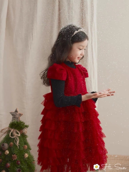 Váy công chúa nhung phối ren tầng S120