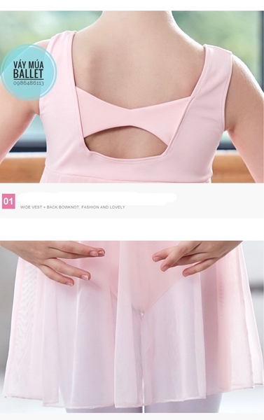 Váy tập múa ba lỗ phối voan dài thân (tím, xanh, hồng, đen)