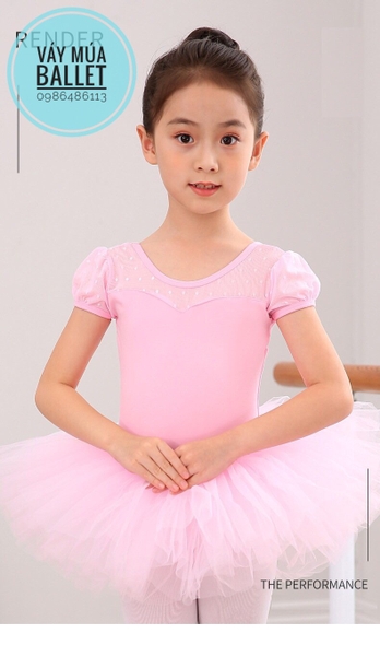 Váy múa phối von tay bồng (xanh, hồng, nude)