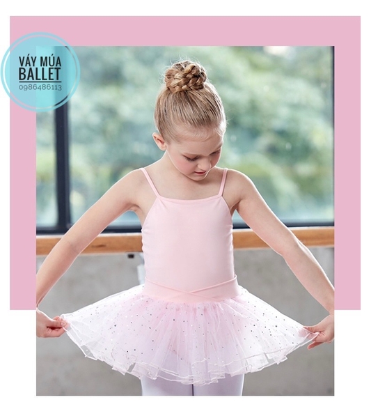 Váy múa 2 dây sao lấp lánh (đen, tím, hồng)