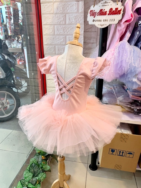 Váy múa cotton đá tiên voan hoa bồng