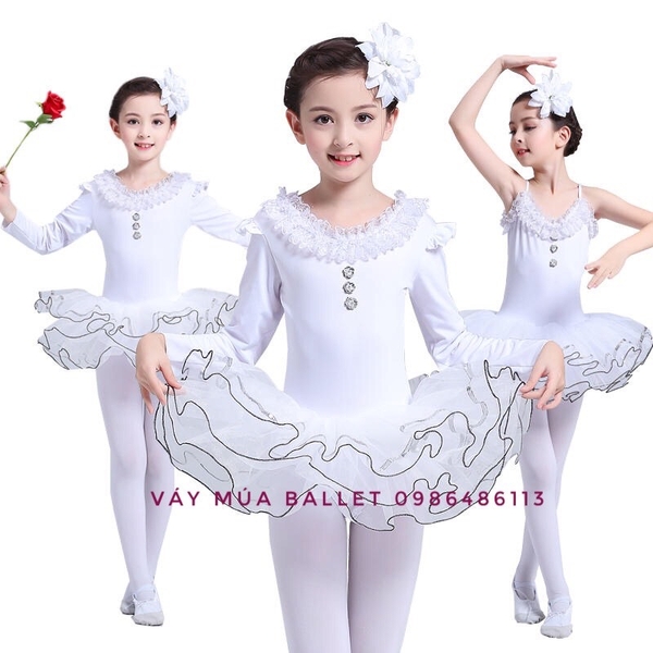 Váy múa ren cổ dài tay kèm hoa và quần tất