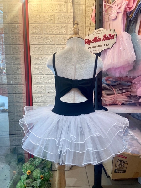 Váy múa 2 dây nơ lưng đen trắng