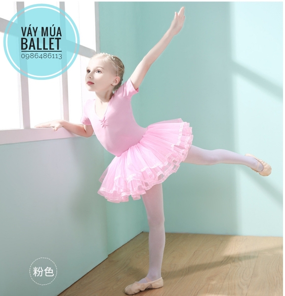 Váy múa nơ lưng viền chân váy tay ngắn