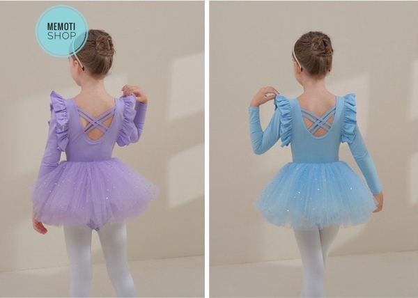 Set áo váy múa bèo vai đan sao dài tay