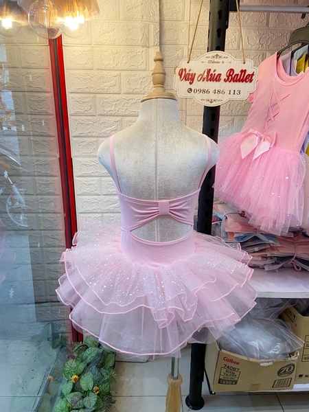 Váy múa 2 dây girl nơ lưng lấp lánh