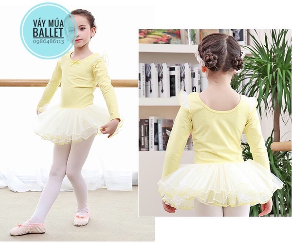 Váy múa tiên dài tay màu hồng, xanh coban, vàng, hồng đậm