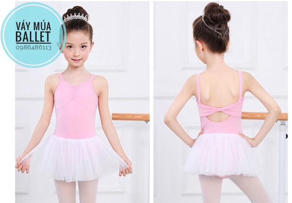 Váy múa 2 dây nơ lưng voan mềm