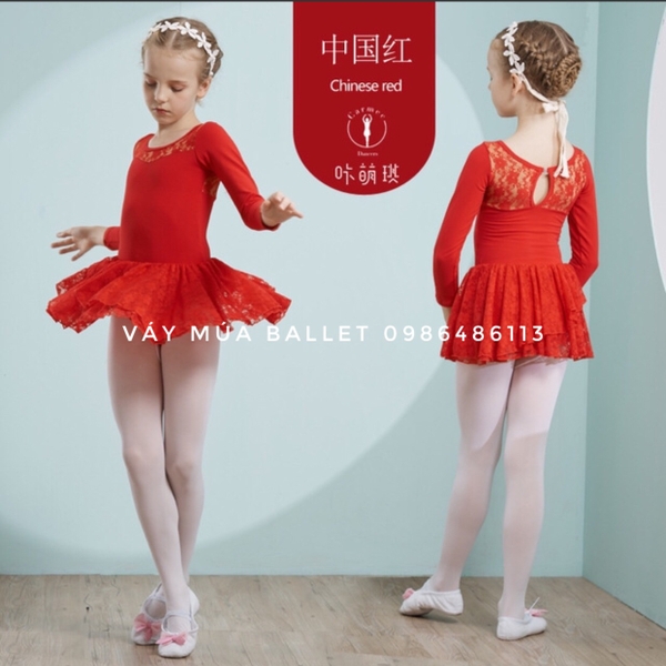 Váy tập múa ren tầng dài tay