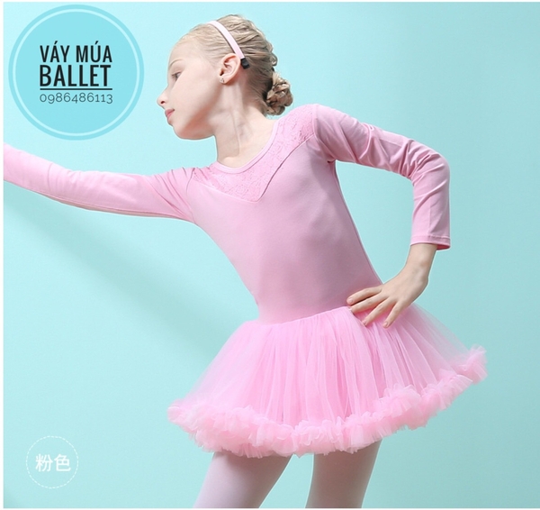 Váy múa ren tutu dài tay (hồng, tím)