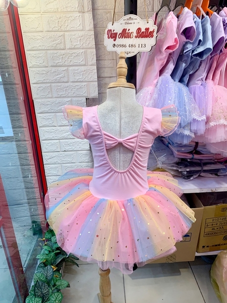 Váy múa girl tiên cầu vồng hồng