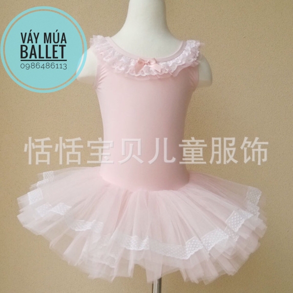 Váy múa ren cổ màu hồng, trắng, xanh, vàng, kem