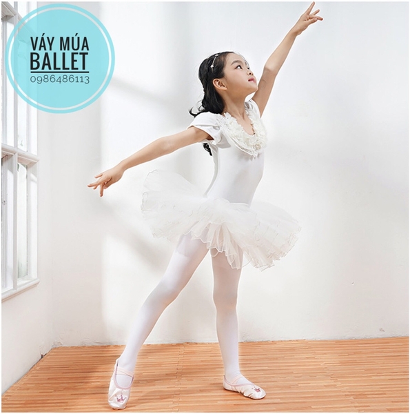 Váy múa hoa cổ ren ngọc (hồng, trắng)