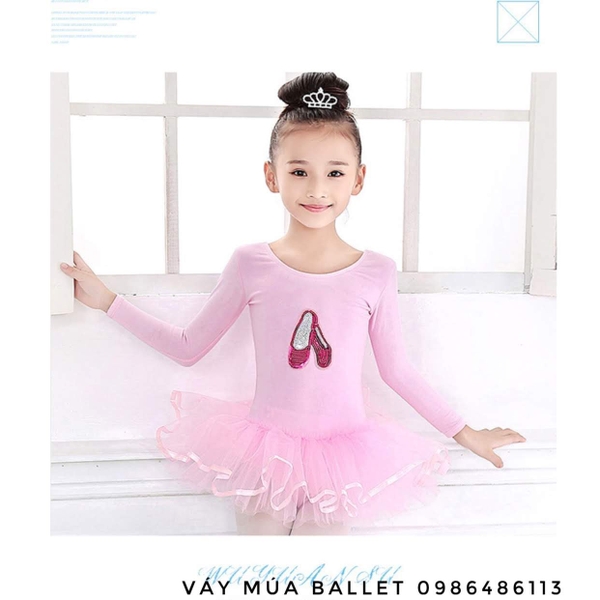 Váy múa kimsa giày hồng dài tay