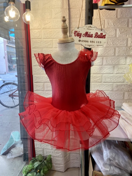 Váy múa tay tiên hoa nhũ đỏ