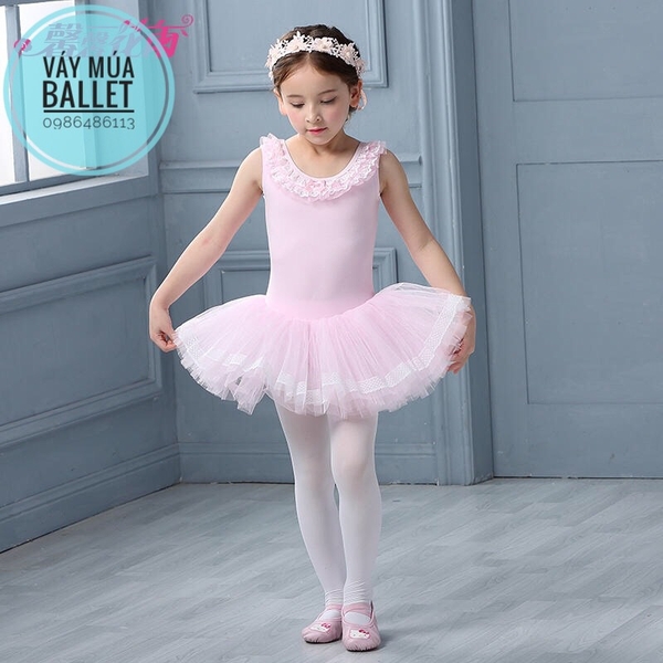 Váy múa ren cổ màu hồng, trắng, xanh, vàng, kem