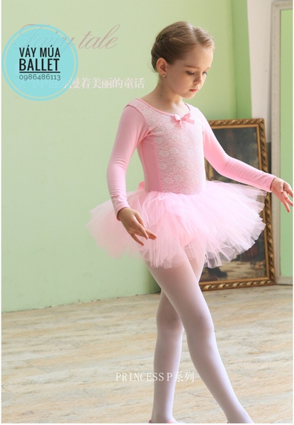 Váy múa ren ngực nơ dài tay