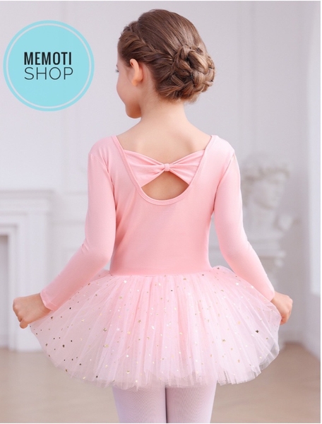 Váy múa nơ lưng sao dài tay (hồng, xanh, tím)