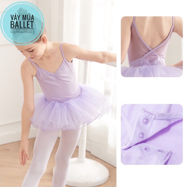 Set áo váy múa 2 dây vạt chéo lưng (tím, xanh, hồng)