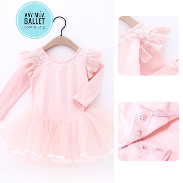 Váy múa phối ren tiên dài tay (xanh, hồng, tím)